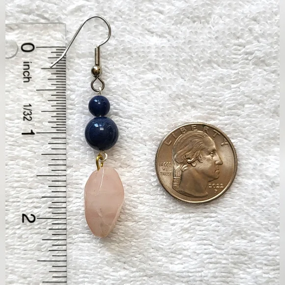 ARTISAN Milky Pink and Vibrant Blue Beaded Statement Dangle Earrings / Pierced - Picture 4 of 5